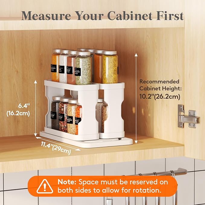 Lifewit Sliding Spice Rack for Cabinets, 6.4"H x 11.1"D x 6.1"W Slide Out Swive Cupboard Spice Organizer with Non-Slip Mat, Adjustable 2-Tier Shelves with Fence, Pull Out Medicine Cabinet Organization