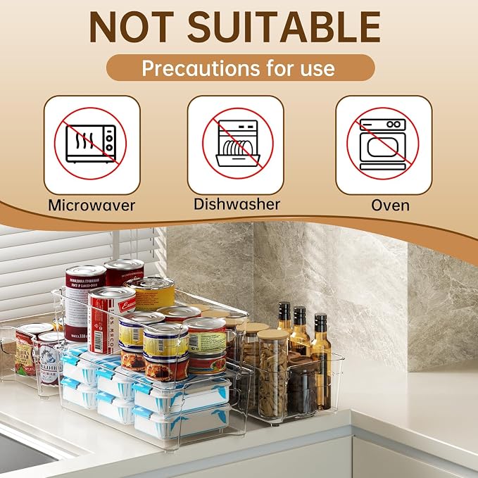incostar Clear Fridge Organizer, Refrigerator Organizer Bins with Handle, Freezer, Kitchen Cabinet, Pantry Organization, BPA Free Fridge Organizers (12.4 inch 10 Pack)