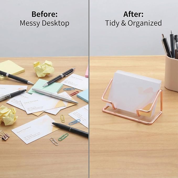 2 Pack Minimalist Metal Business Card Holder, Simple Wire Frame Desktop Organizer for Name Cards, Place Cards and QR Codes, Affordable Elegant Display for Office, Wedding and Home Decor(Rose Gold)
