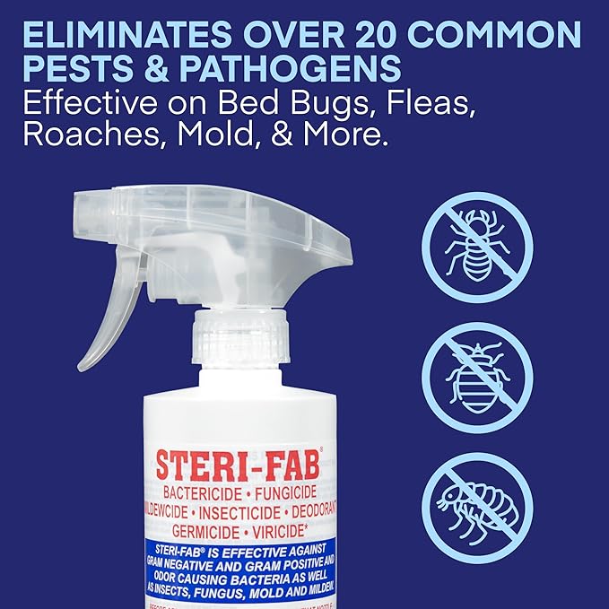 Steri-fab All-in-One Disinfectant Spray, 16 Ounce Sprayer Bottle | Kills Bed Bugs, Fleas, Mites, Roaches, Viruses, Fungi, & Odors, Quick-Drying, Non-Residual