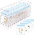 HOMEHIVE Acrylic Jewelry Box Organizer, Clear Jewelry Organizer Holder with 20 Portable Anti Tarnish Jewelry bags, Travel Jewelry Case for Earrings/Rings/Necklaces for Women Girls, Blue