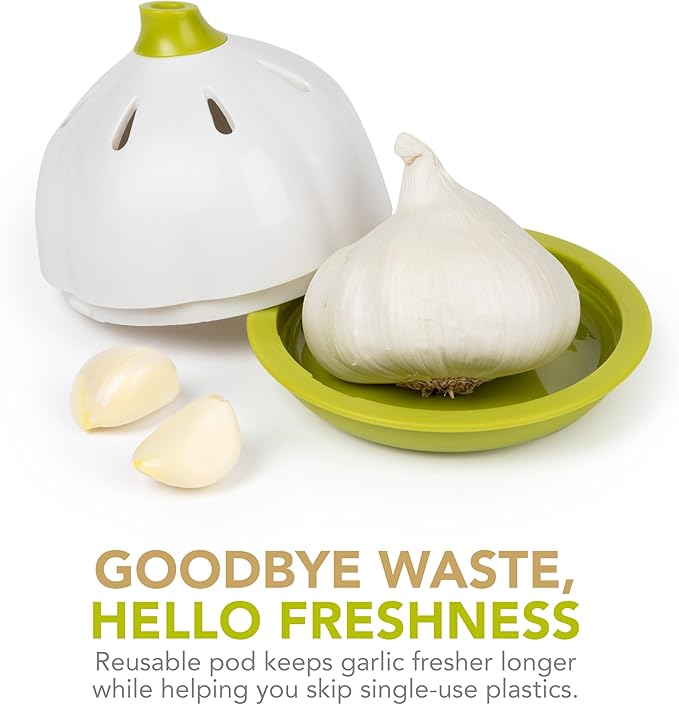 Joie Garlic Keeper, Vented Pod Saver for Firm, Fresh and Odorless Storage, Holds Full Head or Leftover Cloves, Twist to Lock Container, Compact Design for Counter, BPA-Free