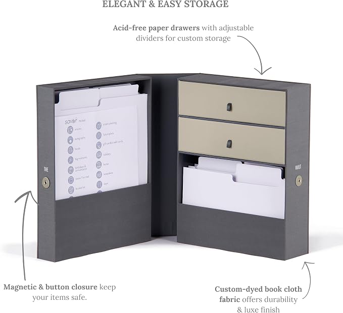 Savor | Family Archives Keepsake Organizer | Keep Treasured Family Heirlooms and Genealogy, Ancestry, Birthplace and Family Tree Documents Organized and Safe in One Convenient Home