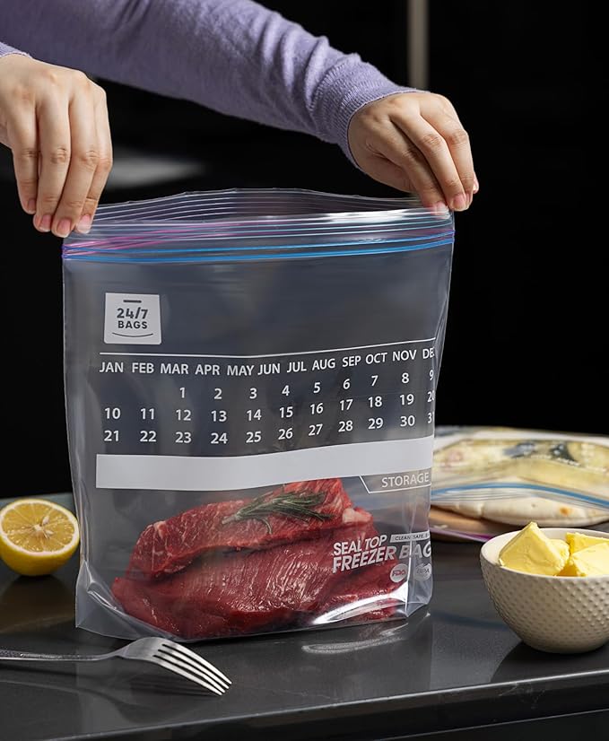Freezer & Double Zipper Food Storage Bags, Double Combo Pack, Quart and Gallon Sizes, BPA-Free, Heavy Duty (Freezer and Regular)