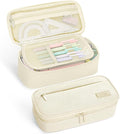 SUNEE Cute Pencil Case, Large Capacity Pencil Pouch, Big Storage Organizer for Stationery, Zipper Pen Bag, Back to School Supplies, Office Organizer Makeup Bag, for Teen Girl Boy Men Women, Beige