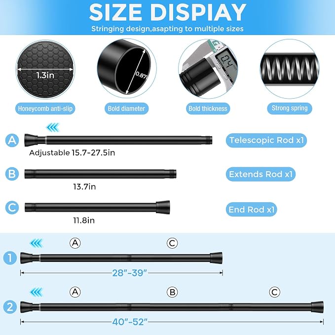 Tension Curtain Rod Black Tension Rod 2pcs Spring Curtain Rod Non Slip Tension Rods For Windows 28 to 48 Inch No Drilling Adjustable Tension Rods of Curtain Window Closet Kitchen Wardrobe