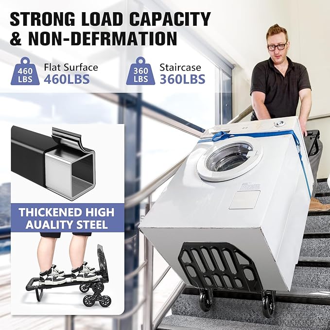 KEDSUM 460 LBS Stair Climbing Dolly, Folding Dolly Cart with Wheels for Stairs, Telescoping Handle & 100% Thickened Steel Stair Climbing Cart for Warehouses, Homes, and Offices, Height 49.2 inch