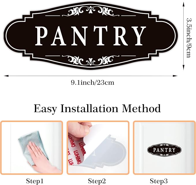 Pantry Door Sign Sticker for Kitchen, 9x3.5IN Self-adhesive Farmhouse Pantry Decor for Home，Waterproof Vinyl Food Storage Decals for House Area, Glass/Wooden Door, Restaurant （Black）