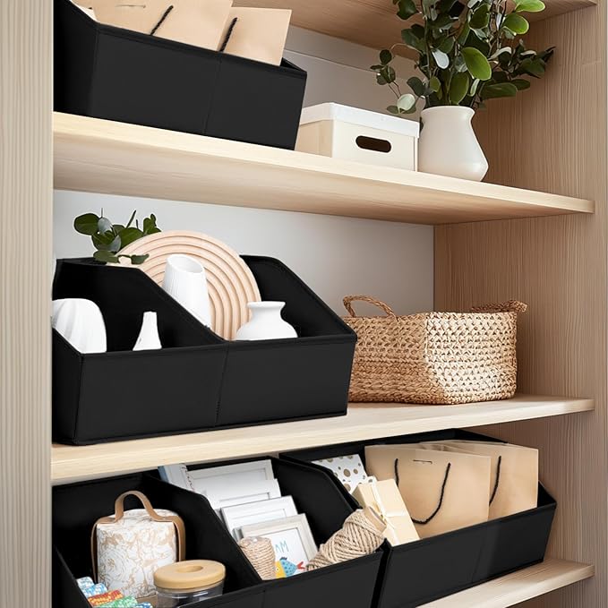 Homsorout Closet Organizers and Storage Bins - 4 Pack Collapsible Divided Trapezoidal Cube Storage Bins Baskets with Orange Handlefor Organizing Clothes Blankets, Toys, Books, Towels(Black)
