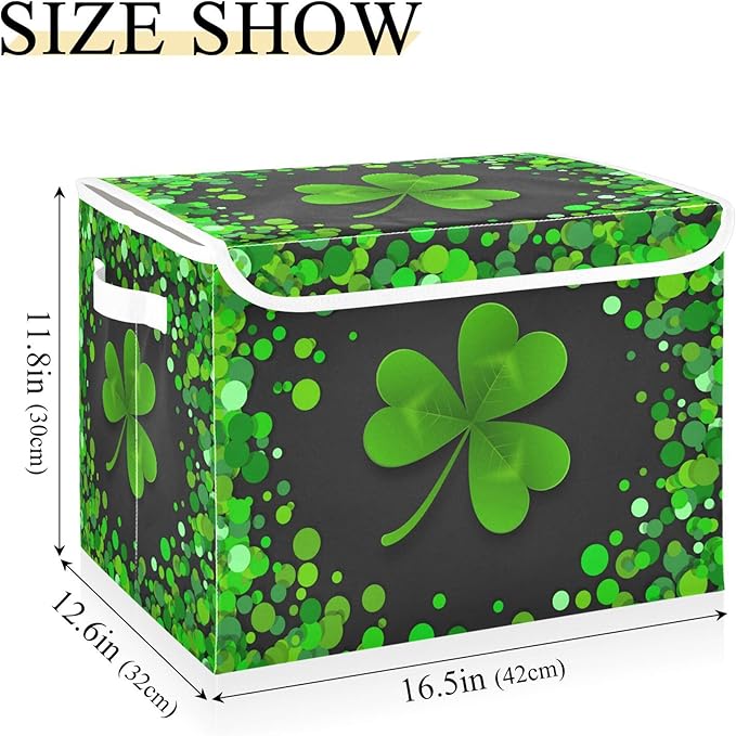 St. Patrick's Day Storage Bins with Lids and Carrying Handle,Foldable Storage Boxes Organizer Containers Baskets Cube with Cover for Home Bedroom Closet Office