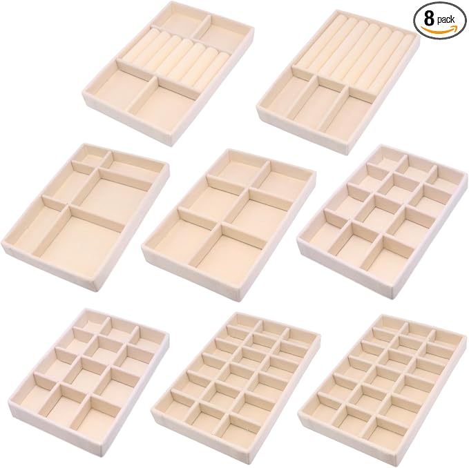 Jewelry Organizer Drawer 8 Set Jewelry Boxes Velvet Jewelry Drawer Organizer Stackable Jewelry Tray for Earring Necklace Display