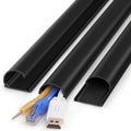 ZhiYo 42.5in Cord Hider for 2-4 Wall-Mounted TV Wires, 1.4"W x 0.7"H, Black | Split-Hinge Design for Easy Installation, Half-Round Glazed Finish Ideal for Wall/Baseboard, Self-Adhesive, 3Pack(14.2" Each)