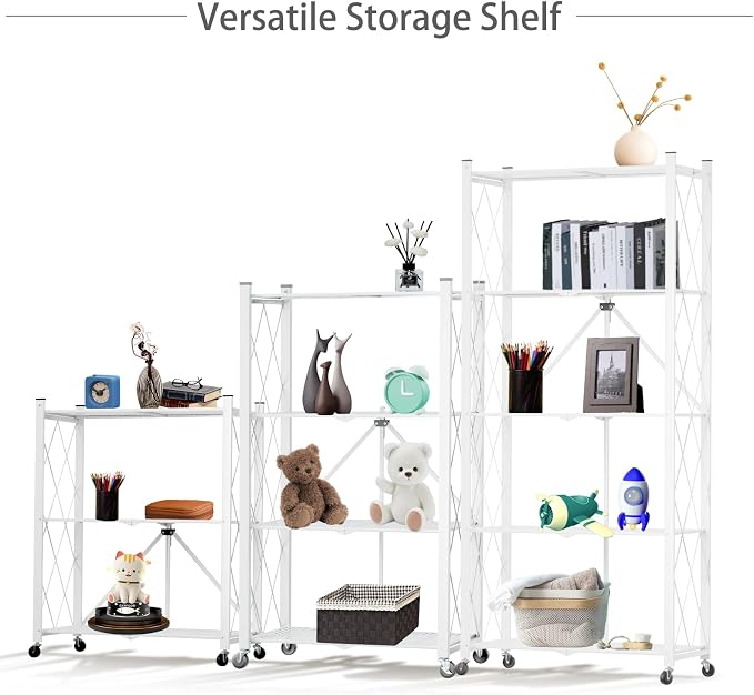5 Tier Folding Shelf with Wheels | No Assembly, Portable,Suitable for kitchen, bedroom, living room, garage,64.6*28*13.4in