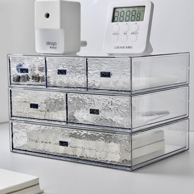 Desk Drawer Organizer, Stackable Plastic Storage Drawer, Grocery Organizer For Stationery/Office Supplies (New Clear, 1 Compartment))