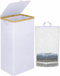 iEGrow 110L Laundry Hamper with Lid，Dirty Clothes Hampers for Laundry,Laundry Basket with Bamboo Handles and Removable Bag,Hamper for Bedroom, Bathroom, Dorm, Laundry Room, White