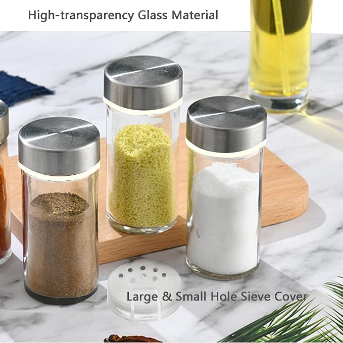 2-Pack Glass Spice Jars Set, With Spice Labels, Chalk Marker, Funnel, Shaker Lids and Airtight Metal Caps Included, 4oz Empty Spice Bottles, Square/Cylinder (Cylinder)