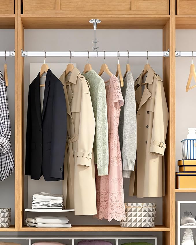 Premium Oval Closet Rod for Hanging Clothes 51"-70"- Heavy Duty, Length Adjustable, No-cut