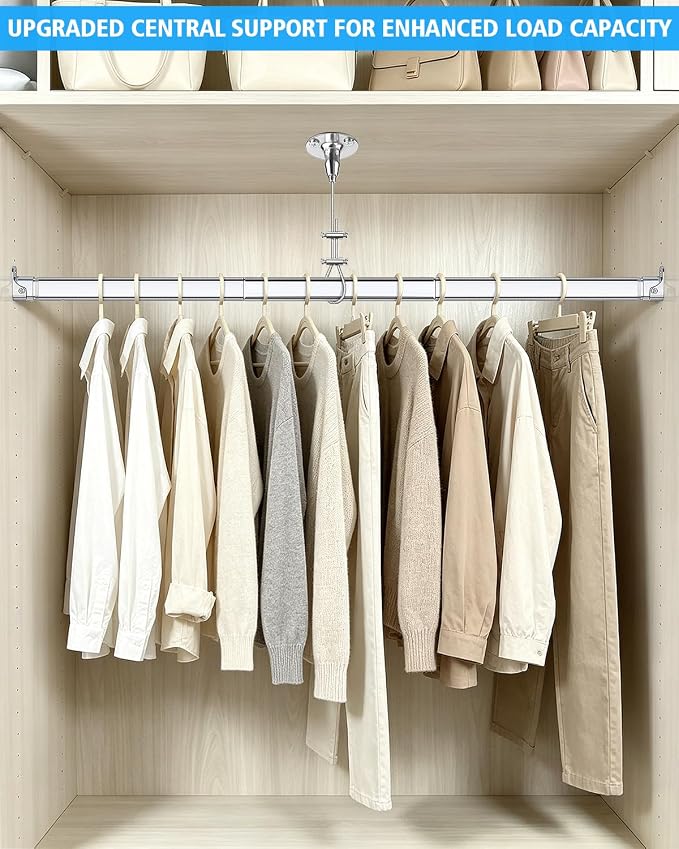 Premium Chrome Oval Closet Rod for Hanging Clothes 52 to 70 Inch, Includes End Supports, Adjustable Wardrobe Tube, Heavy Duty Extendable Closet Pole, Carbon Steel