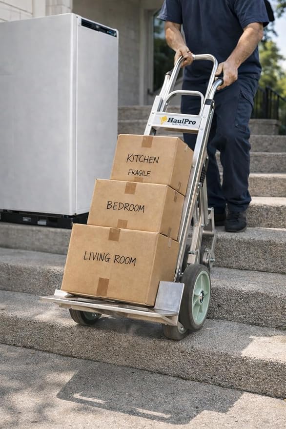 Dual Handle Stair Climbing Hand Truck, 500 lb Capacity Aluminum Dolly, 8" Puncture Resistant Wheels, Heavy Duty Appliance & Furniture Mover, 54" x 18.5" with Large Nose Plate