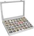 Siveit Velvet Jewelry Tray 48 Grid Jewelry Display Tray Organizer Box with Transparent Lid Rings Earrings Necklaces Pendants Display Box Suitable for Women and Girls (Grey)