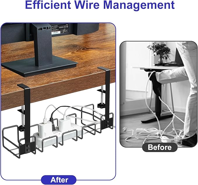 OneLeaf 2 Pack Cable Management Tray, No Drill Wire Management Rack, Office Wire Organizers for Cords, Computer Desk Accessories, Under Desk Organizer with Cable Organization