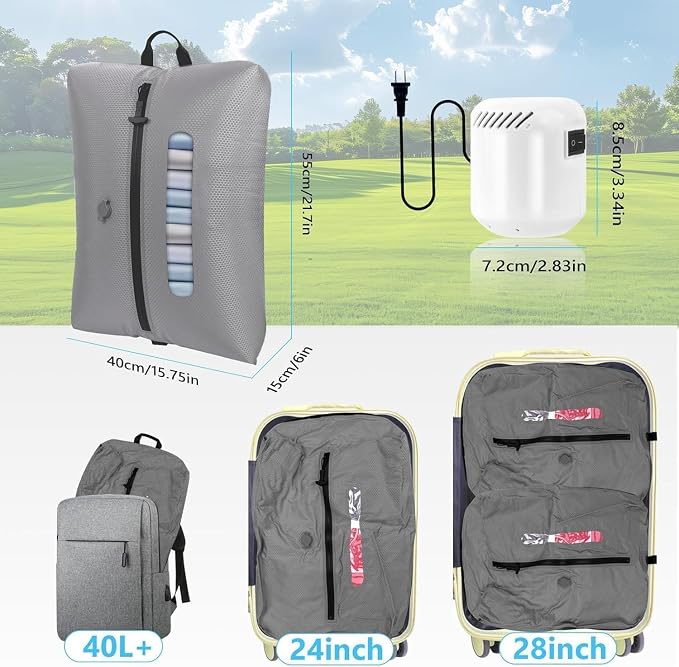 AIDONS Vacuum Travel Bags with Pump - Reusable Vacuum Compression Bags, 420D Reinforced Nylon - Tear Resistant, IP67 Waterproof & Odor-isolating, Space Saver Travel Pack Vacuum Kit (Grey 33L 2PC+Pump)