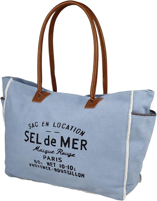 Lamyba Sel De Mer Canvas HandBag Upcycled Canvas Leather Tote Bag