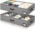 OIAHOMY 2 Pack 53L Under Bed Storage with Adjustable Dividers, 6" Low Profile Underbed Storage Bins for Comforters & Clothes, Save Closet Space with Clear View Lid & Reinforced Handles, Grey