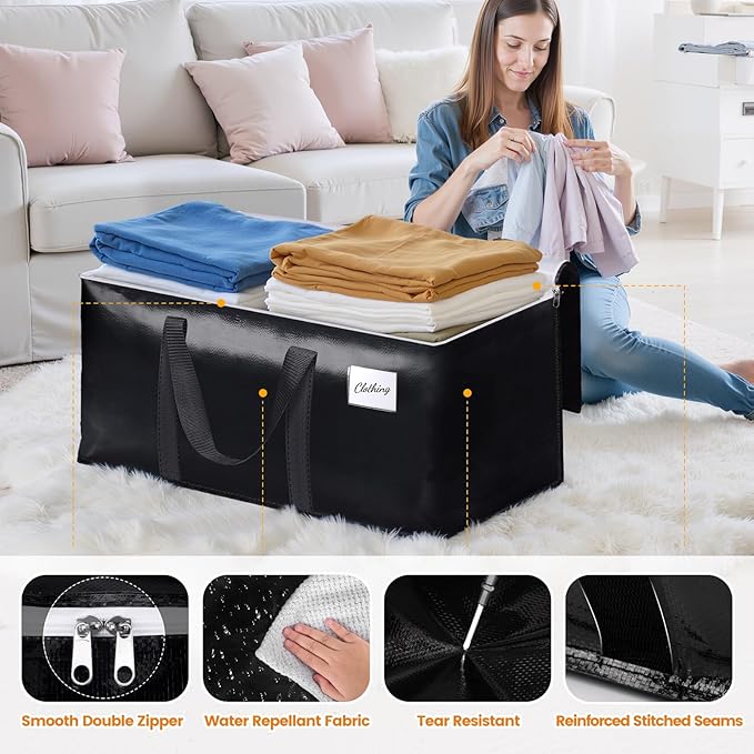 StoreHappily Heavy-Duty & Extra Capacity Moving Bags with Backpack Straps, Storage Totes with Double Zipper & Strong Handles, Packing Bags Alternative to Moving Boxes, Moving Supplies (6 Pack, Black)