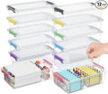 12 Pack Extra Large Pencil Box with Removable Divider, Thickened Pencil Case Bulk, Clear Crayon Marker Organizer Stackable Plastic Small Storage Containers for Pen Craft School Supplies, Multi