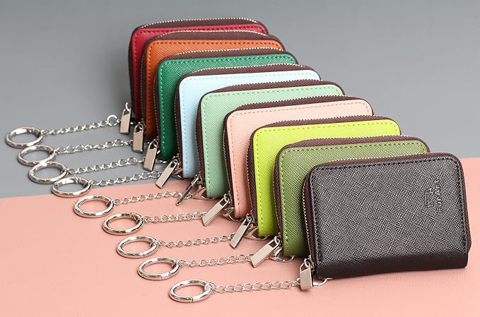 FurArt Zipper Wallet Women, RFID Blocking Credit Card Wallet, Business Card Holder, Compact Size KeyChain Wallet
