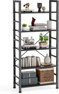 DUMOS 5 Tiers Open Bookshelf, Classic Freestanding Tall Display Shelf | Multifunctional Storage Organizer Rack for Living Room Home Office, Sturdy Bookcase for CDs/Books/Movies, Modern Black