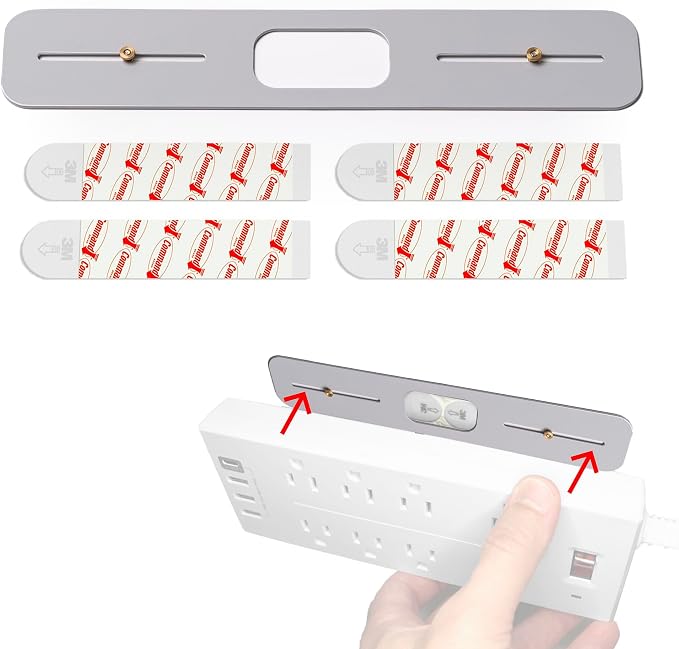 Freeport Power Bar Mount Plate – Self-Adhesive Wall Mount for Power Strips, Perfect for RV, Dorm, Home, and Rentals - Gray
