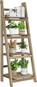 Ladder Shelves - Folding Wooden Ladder Bookshelf, 4-Tier Retro Plant Stand Storage Shelves for Home Living Room, Light Brown