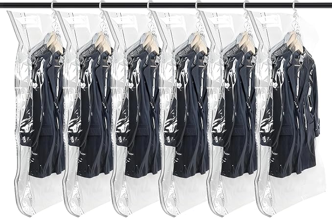 Flintronic Hanging Vacuum Storage Bags, 6pcs 110x70CM Vacuum Compression Zipper Storage Bags, Space Saver for Clothes, Suits, Dresses, Coats or Jackets