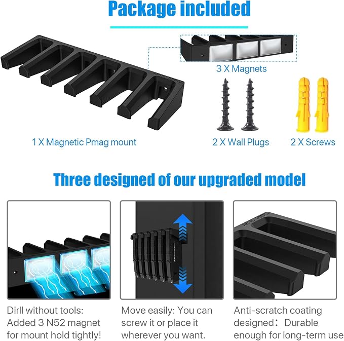 Solid ABS 6X Standard PMAG Wall Mount, Mag Holder, Home Magazine Storage Rack