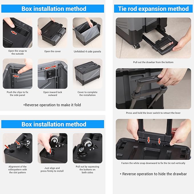 XCBYT Storage Bins with Wheels - Rolling Carts with Wheels for Closet Organizers and Storage Foldable Rolling Cart for Teachers Rolling Crate Collapsible Shopping Cart Black