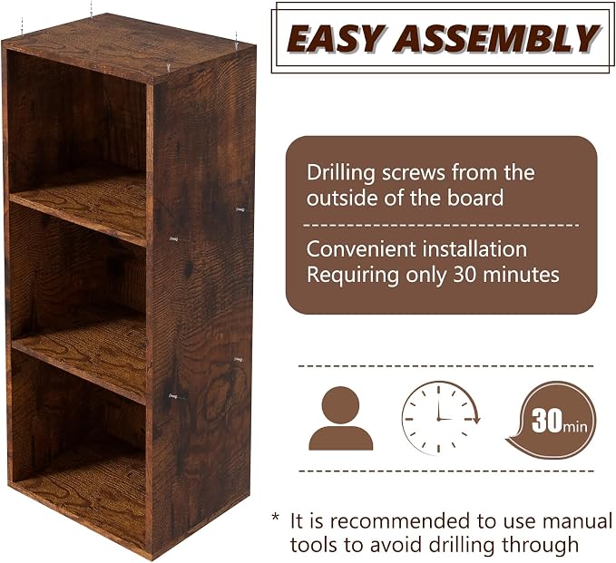 Wooden 3 Cube Storage Organizer, 3 Tier Storage Cubes Storage Display Cubby, Freestanding DIY Closet Shelving Unit for Living Room Bedroom Office (Retro Brown, 3 Cube-W(11.8inch)
