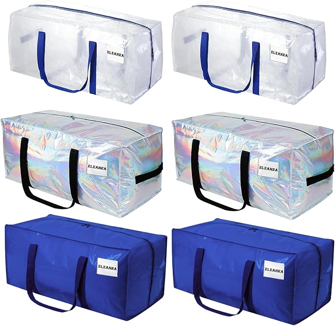 6 Pack moving bags,Extra Large heavy duty moving bags,with Strong Zipper & Comfortable Handles, packing bags for moving storing clothes, daily outings.college students (Set of 6, Multicolor）