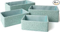 Storage Baskets Set 4 - Stackable Woven Basket Paper Rope Bin, Storage Boxes for Makeup Closet Bathroom Bedroom (Light Green)