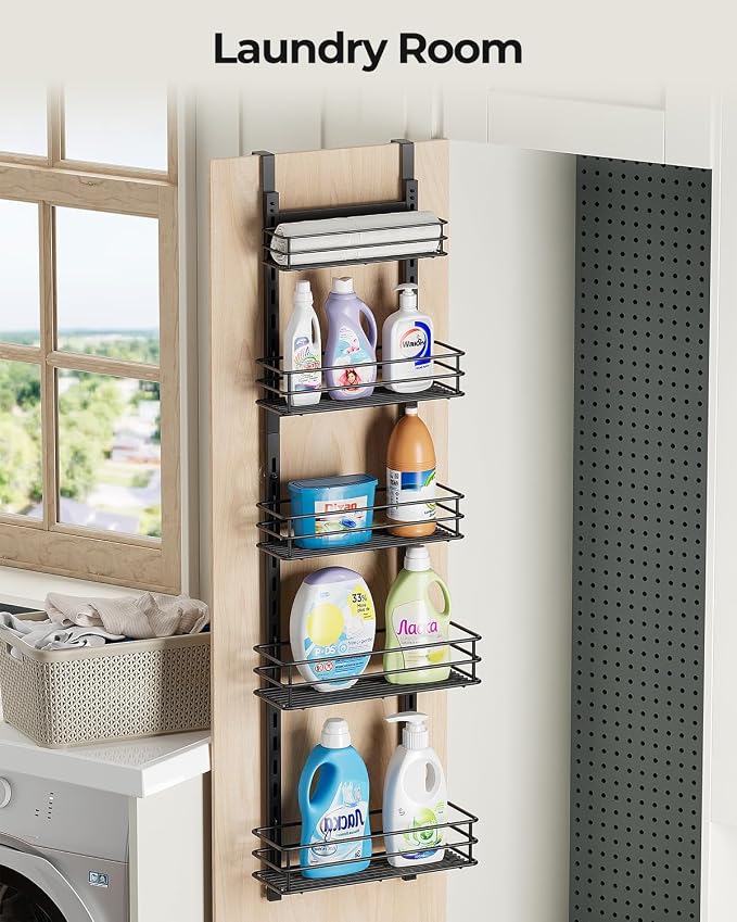 5-Tier Over the Door Pantry Organizer,Cabinet Door Organizer,Kitchen Pantry Door Organizers and Storage,Over the Door Spice Rack,Behind the Door Storage,Door Hanging Organizer,Black