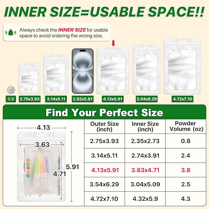 ANZNKU 100 PCS Resealable Mylar Bags with Frosted Clear Window Packaging Bags Foil Pouch Zipper Bag for Food Self Sealing Storage Supplies (4.13x5.91, White)