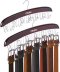 Belt Hanger Organizer for Closet: Ohuhu 2 Pack 12 Hooks Max 36 Belts Tie Rack Wooden Belt Holder for Storage 360 Degree Rotating Space Saver Organizer for Men Women Belt Tie Scarf Accessories-Walnut