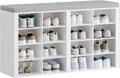 Hzuaneri Shoe Storage Bench, Entryway Shoe Rack with Cushion and Cubbies | entryway shoe rack bench cabinet with 16 cubbies and adjustable shelves for bedroom, living room, White SB25603GY