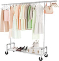 Simple Trending Heavy Duty Clothing Clothes Rack with Wheels for Hanging, Metal Rolling Garment Rack Organizer Load 500 LBS, Chrome | 500LBS Load, Metal Garment Rack, Industrial 360° Lockable Wheels, Bottom Shelf, Bedroom, Laundry Room