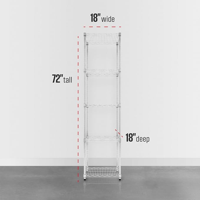 SafeRacks NSF 5-Tier Heavy Duty Steel Wire Shelves (18"x18"x72")