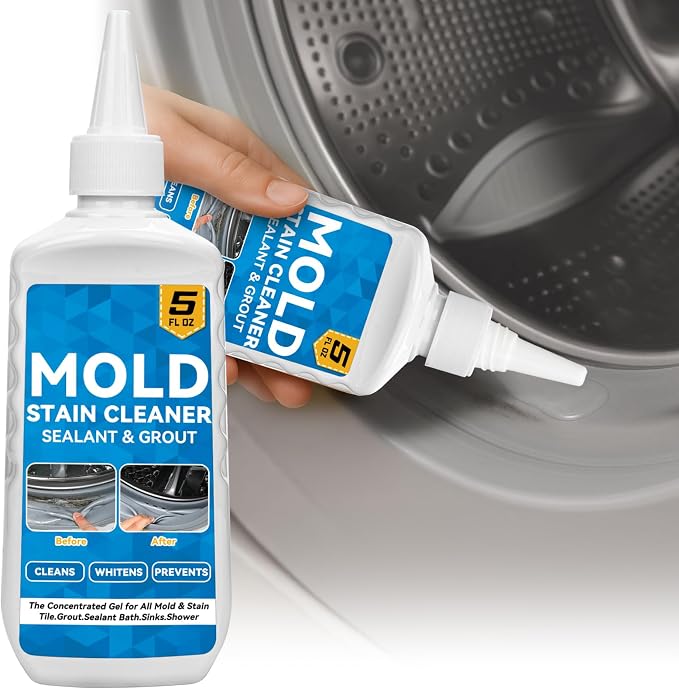 Mold Stain Cleaner, 8 Floz Washing Machine Cleaner Gel with Brush, Household All-Purpose Cleaner Highly Effective in Penetrating for Grout, Fridge, Bathroom, Shower, Front Load Washer