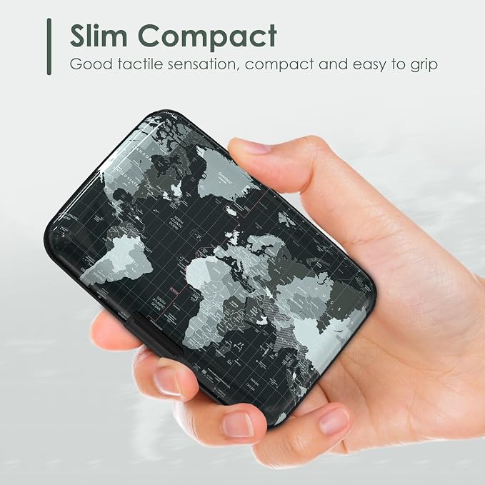 Metal Credit Card Holder for Women or Men,World Map RFID Blocking Slim Hard Card Case ID Case Mini Aluminum Travel Wallet