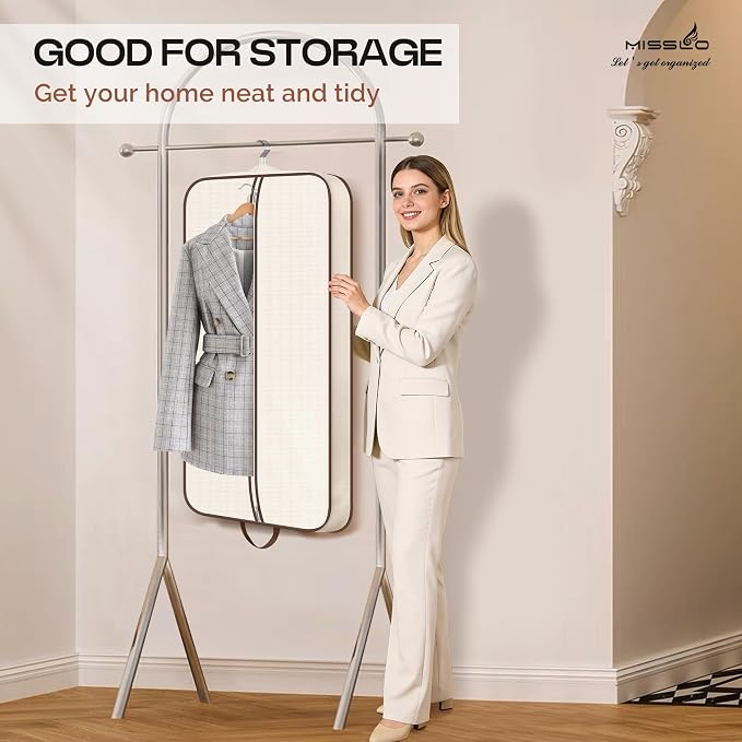 MISSLO 43" Hanging Garment Bags for Travel for Women Heavy Duty Mens Suit Bag Travel Foldable Suit Cover Bags for Closet Storage for Coats, Jackets, Shirts, Clothes, Beige