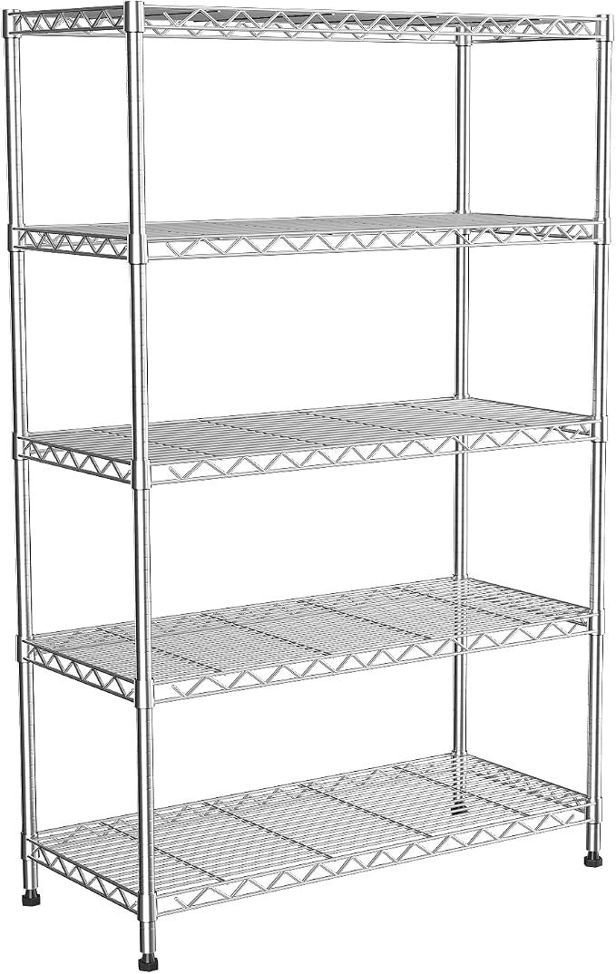 5 Tier Shelving Unit,30" Wx14 Dx62 H,Wire Shelving with Lockable Wheels,Metal Shelf Rack,Height Adjustable Wire Rack Storage Shelving Stand for Kitchen,PantryGarage,Office,Laundry,Living Room